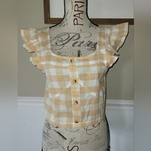 Juniors medium plaid ruffle blouse NWT
